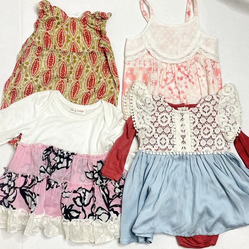 Lot Of 4 Mimi & Maggie Baby Girl 6-12M Romper & Dress Artisan Designer Samples